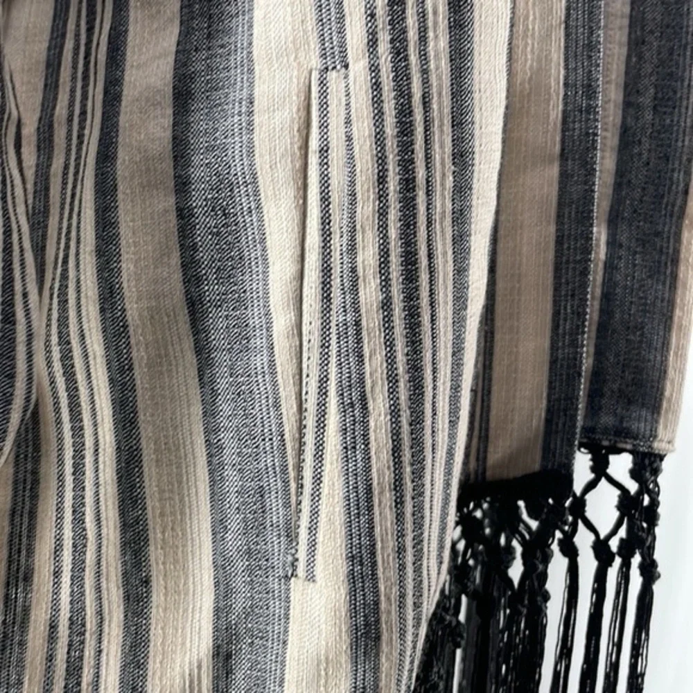 Zara Ecru Neutral Striped Boho 3/4 Sleeves Fringe Kimono festival Jacket sz sm - Picture 3 of 11